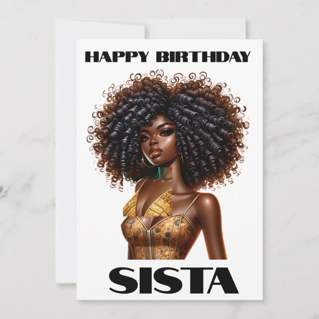 Convites Feliz aniversário irmã negra melanina rainhas (Frente)