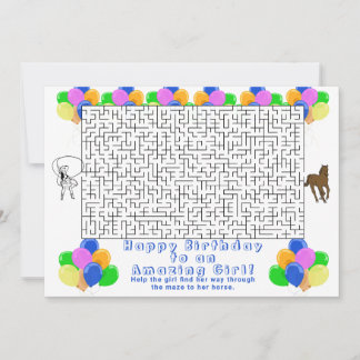 Convites Feliz aniversário Maze Cowgirl e Horse White