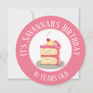 Convites Feliz Aniversário, Pedaço de Círculo Rosa Bolo