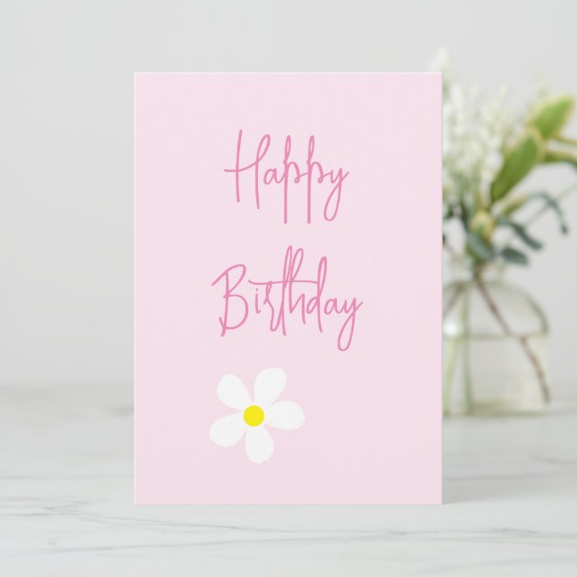 Convites Feliz Aniversário Pink Daisy Simple Card (Em pé/Frente)