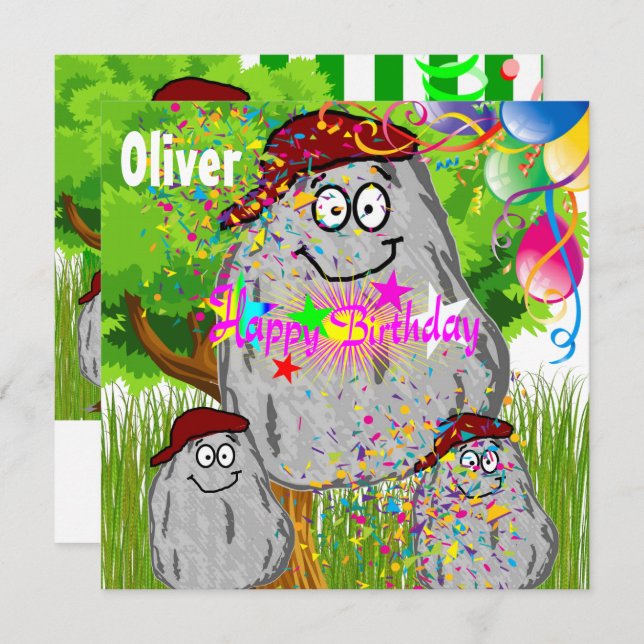 Convites Feliz aniversário Rock Potato Card Balões de Convi (Frente/Verso)