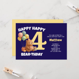 Convites FELIZ ANIVERSÁRIO Urso de Pelúcia 4º Aniversário