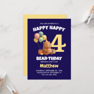 Convites FELIZ ANIVERSÁRIO Urso de Pelúcia Fofo 4º Aniversá