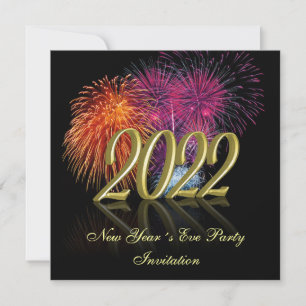 Convites Feliz Ano Novo 2022 em Ouro com Fogos de Artifício