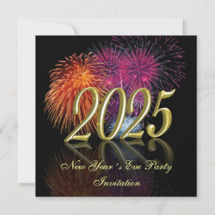Convites Feliz Ano Novo 2025 Fogo de Artifício Dourado