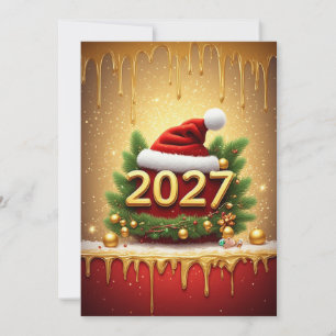 Convites Feliz Ano Novo 2027 Design de Férias de Natal