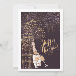 Convites Feliz ano novo de relógio Dourado