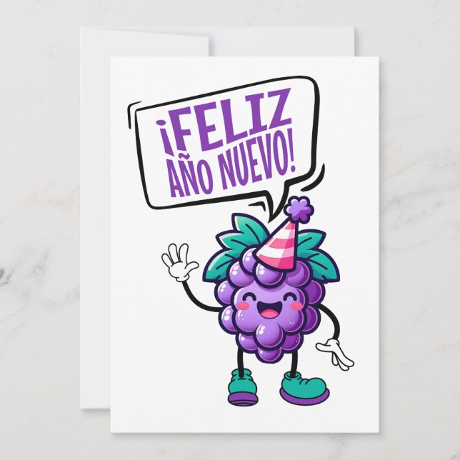 Convites Feliz ano novo espanhol Feliz Año Nuevo Uvas (Frente)
