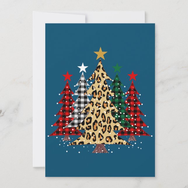 Convites Feliz Árvores de Natal com Xadrez de Buffalo e Leo (Frente)
