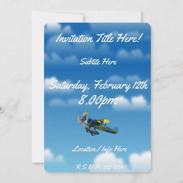 Convites Feliz avião de colheita de aniversário num céu azu (Verso)