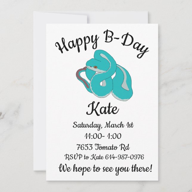 Convites Feliz B-day Víbora de árvore branca (Frente)