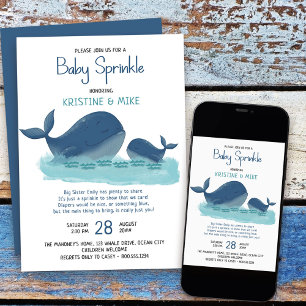Convites Feliz Baleia Aquarela Menino Baby Sprinkle