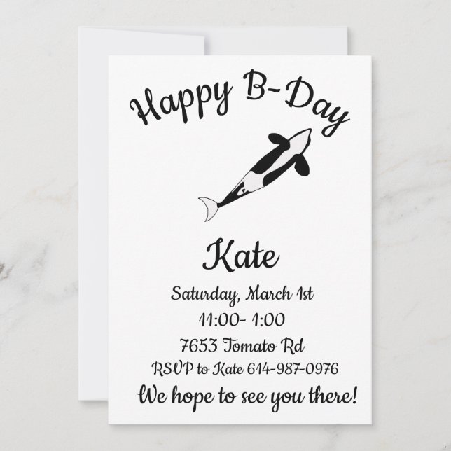 Convites Feliz baleia Orca B-day (Frente)