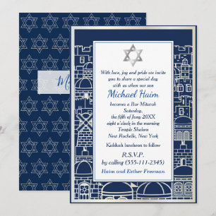 Convites Feliz Bar Mitzvah 20XX Tefillin Elegante