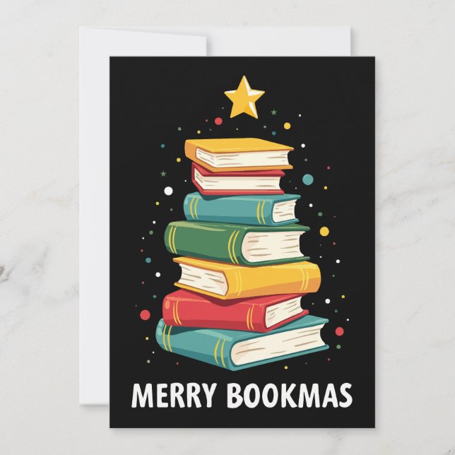 Convites Feliz Bookmas - Pilha de Livros Festiva para Amant (Frente)