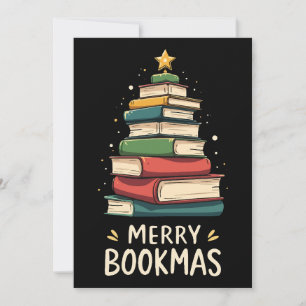 Convites Feliz Bookmas - Pilha de Livros Festiva para Amant