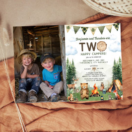Convites Feliz Camper Dupla Foto de Aniversário Duplo Conju