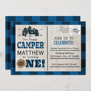 Convites Feliz Camper Lumberjack Flannel Primeiro Aniversár
