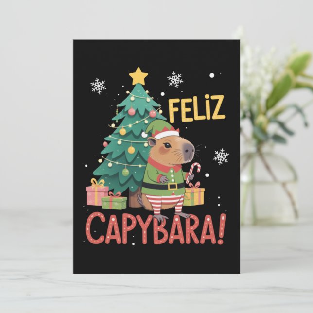 Convites Feliz Capivara Elfo Natal Árvore de Natal  (Em pé/Frente)
