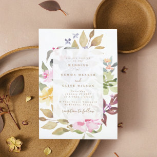 Convites Feliz Casamento de Florais de Watercolor