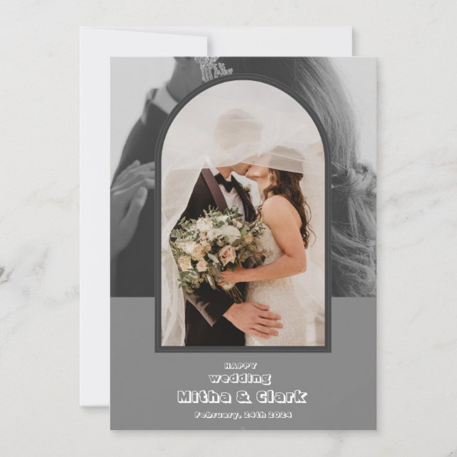 Convites Feliz casamento em cinzas simples (Frente)