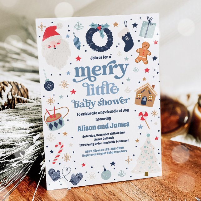 Convites Feliz Chá de fraldas De Natal Vermelho E Azul (Criador carregado)