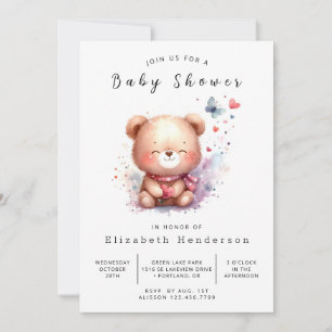 Convites Feliz Chá de fraldas de Urso Editável