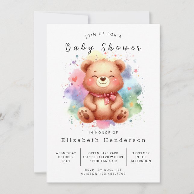 Convites Feliz Chá de fraldas de Urso Editável (Frente)