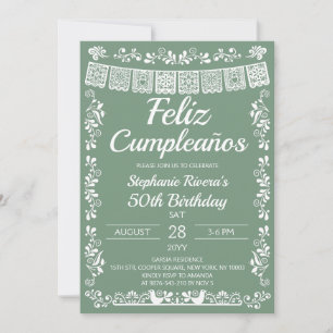 Convites Feliz Cumpleaños de 50 anos em Sage Green