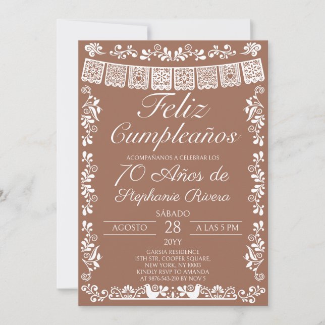 Convites Feliz Cumpleaños de Terracota Aniversário de 70 an (Frente)