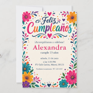 Convites Feliz Cumpleaños Floral Fiesta Personalizado Espan