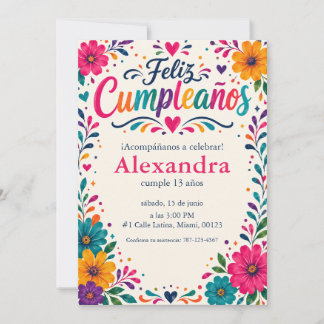 Convites Feliz Cumpleaños Floral Fiesta Personalizado Espan