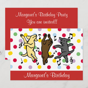 Convites Feliz Dança Labrador Trio Vermelho Festa de aniver