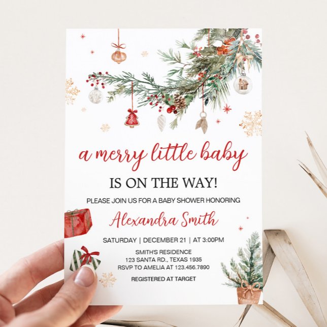 Convites Feliz de inverno Pequeno Chá de fraldas de Natal (Merry Little Winter Christmas Baby Shower Invitation)