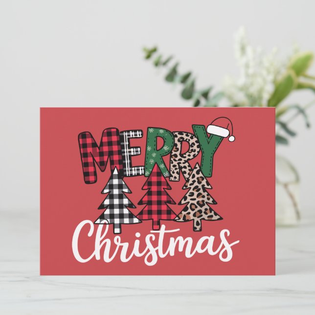 Convites Feliz de Natal Feia e Papais noeis de Árvore de Na (Em pé/Frente)