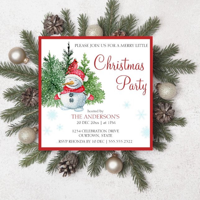 Convites Feliz de pinheiro de boneco de neve (Watercolor snowman pine merry little Christmas editable template invitation digital download)