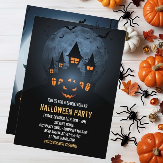 Convites Feliz Dia das Bruxas com Casa e Lua Assombradas (Criador carregado)