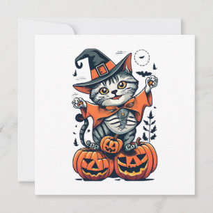 Convites Feliz Dia das Bruxas Gato Bruxa