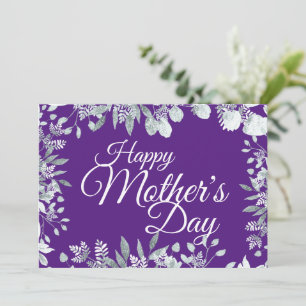 Convites Feliz Dia das Mães Tipografia Floral Roxa Branca