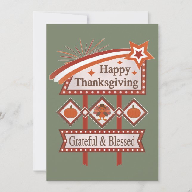 Convites Feliz Dia de Ação de Graças Grata e Bênção - Sinal (Frente)