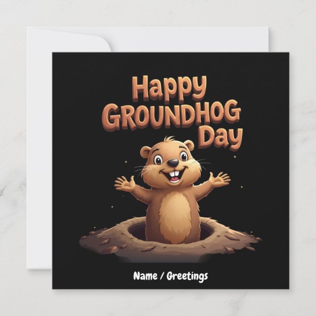 Convites Feliz Dia do Groundhog Celebre com Humor, Diversão (Frente)