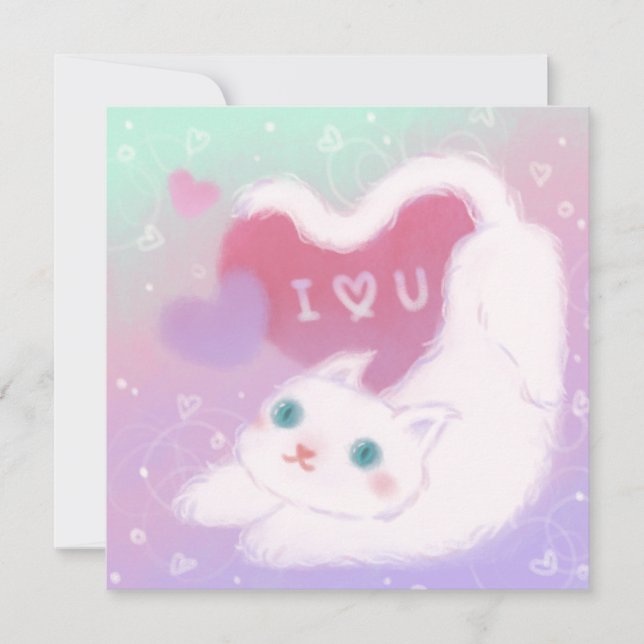Convites Feliz Dia dos Namorados com Gato Branco Fofinho (Frente)