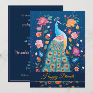 Convites Feliz Diwali Pavão & Flores