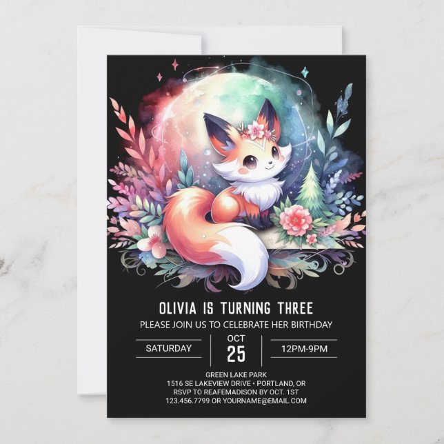 Convites Feliz Dreamy Fox Birthday digital (Frente)