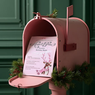 Convites Feliz e Revista Rosa Feriado Bash Reindeer Rosa