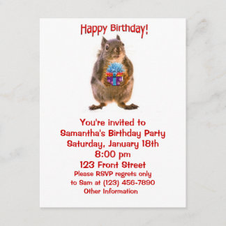Convites Feliz Esquilo de Aniversário com Presente