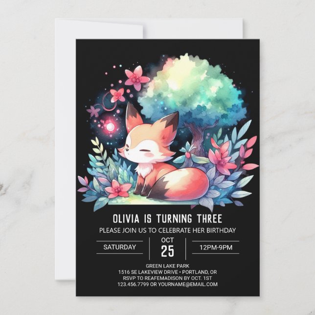 Convites Feliz Fantasia Fox Birthday digital (Frente)