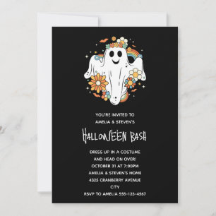 Convites Feliz Fantasma Retro Hippie Vibe Halloween