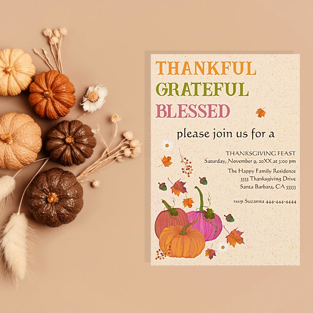 Convites Feliz Feliz Abençoado Pumpkins Caiu (Thanksgiving dinner invitations pumpkins, thankful, grateful and blessed. Easy to personalize)