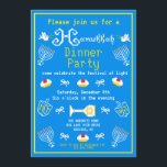 Convites Feliz Feriado Hanukkah<br><div class="desc">Convide convidados para o seu Festa de Chanucá com este encantador convite que inclui todos os elementos do feriado. Fundo azul marinho com Menorah branco e outros itens de Chanucá.</div>